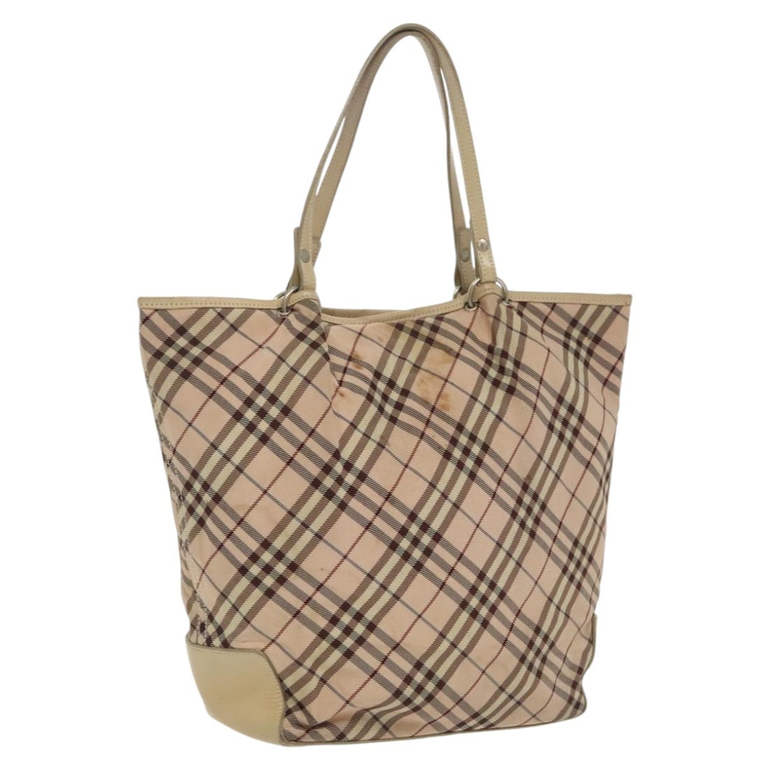 BURBERRY Nova Check Beige Silver Nylon Tote Bag Auth Japan: BURBERRY Nova Check Beige Silver Nylon Tote Bag Auth Japan This Burberry Nova Check Blue Label Tote Bag combines style and practicality with its durable nylon exterior in a chic beige and silver color