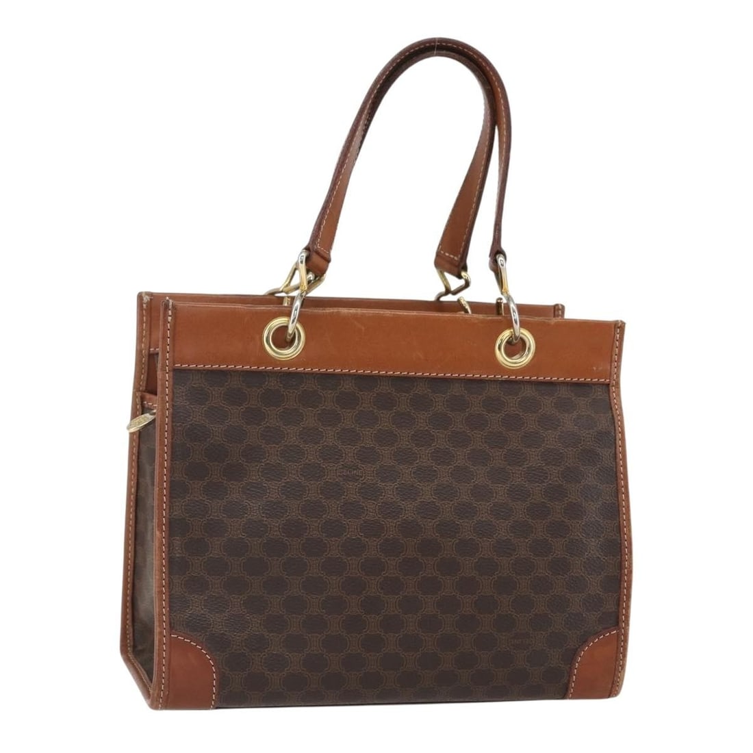 CELINE Macadam Canvas Hand Bag PVC Leather Brown Gold Italy Auth M14 (1 of 18)