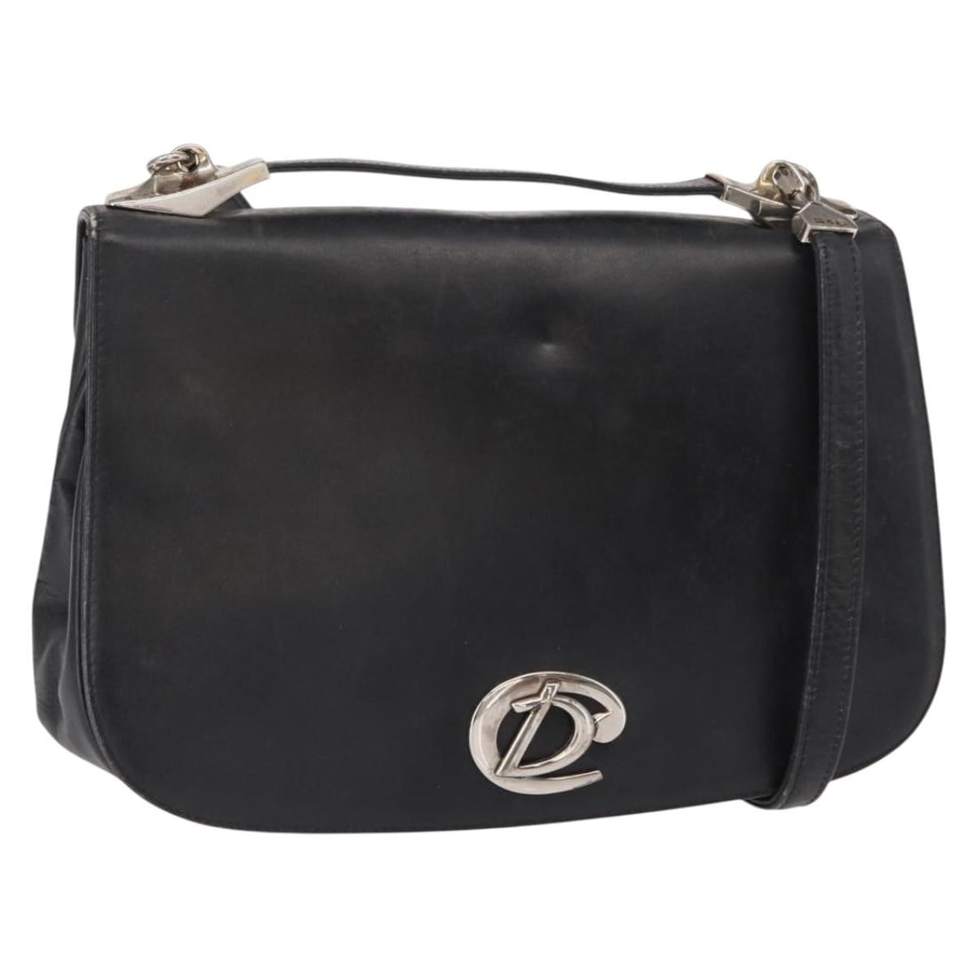 Black Leather Christian Dior Two Way Handbag with Silver Accents: Black Leather Christian Dior Two Way Handbag with Silver Accents This Christian Dior handbag features black leather with silver-tone accents and can be carried by hand or worn as a shoulder bag with t