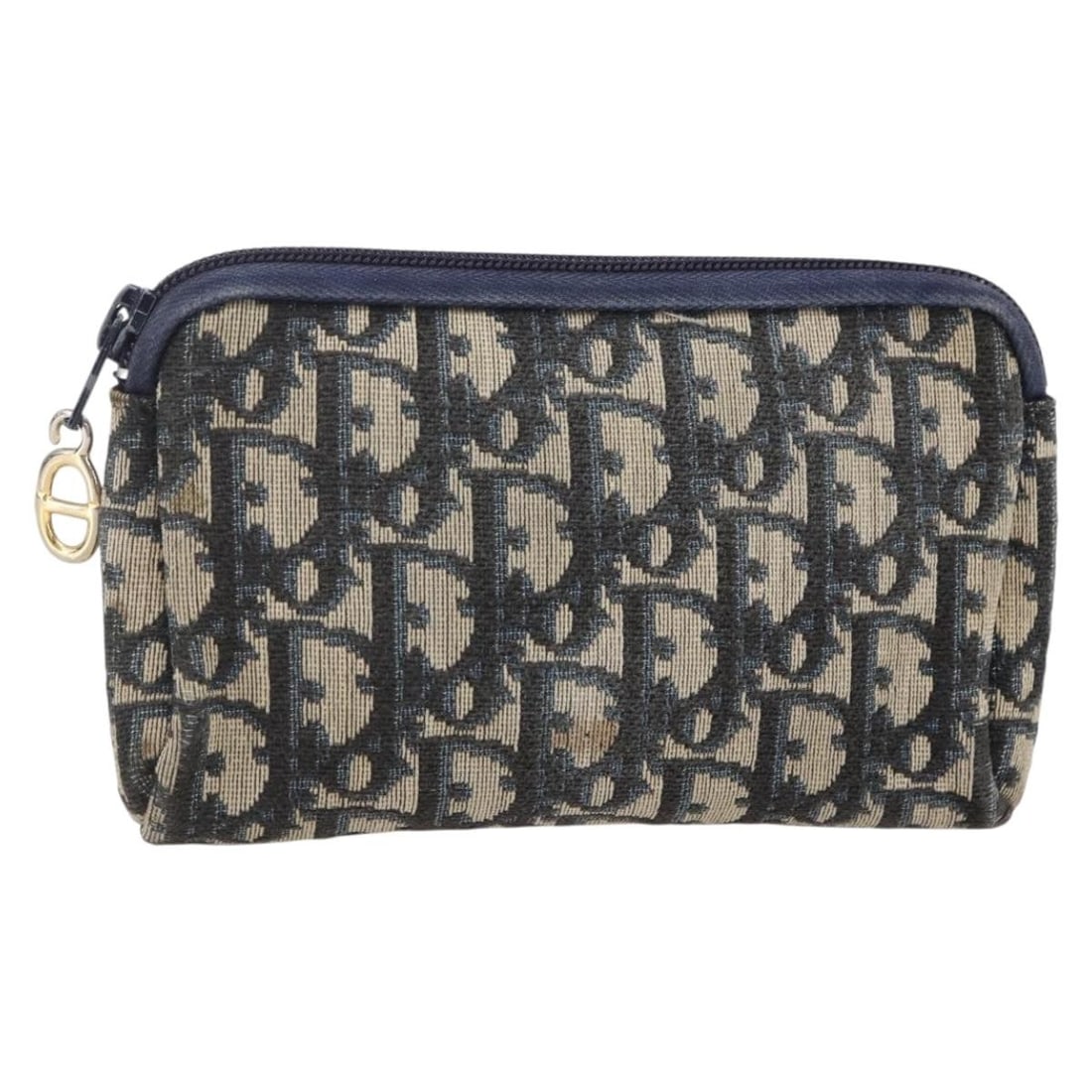Christian Dior Trotter Canvas Navy Gold Pouch Made in France (1 of 15)