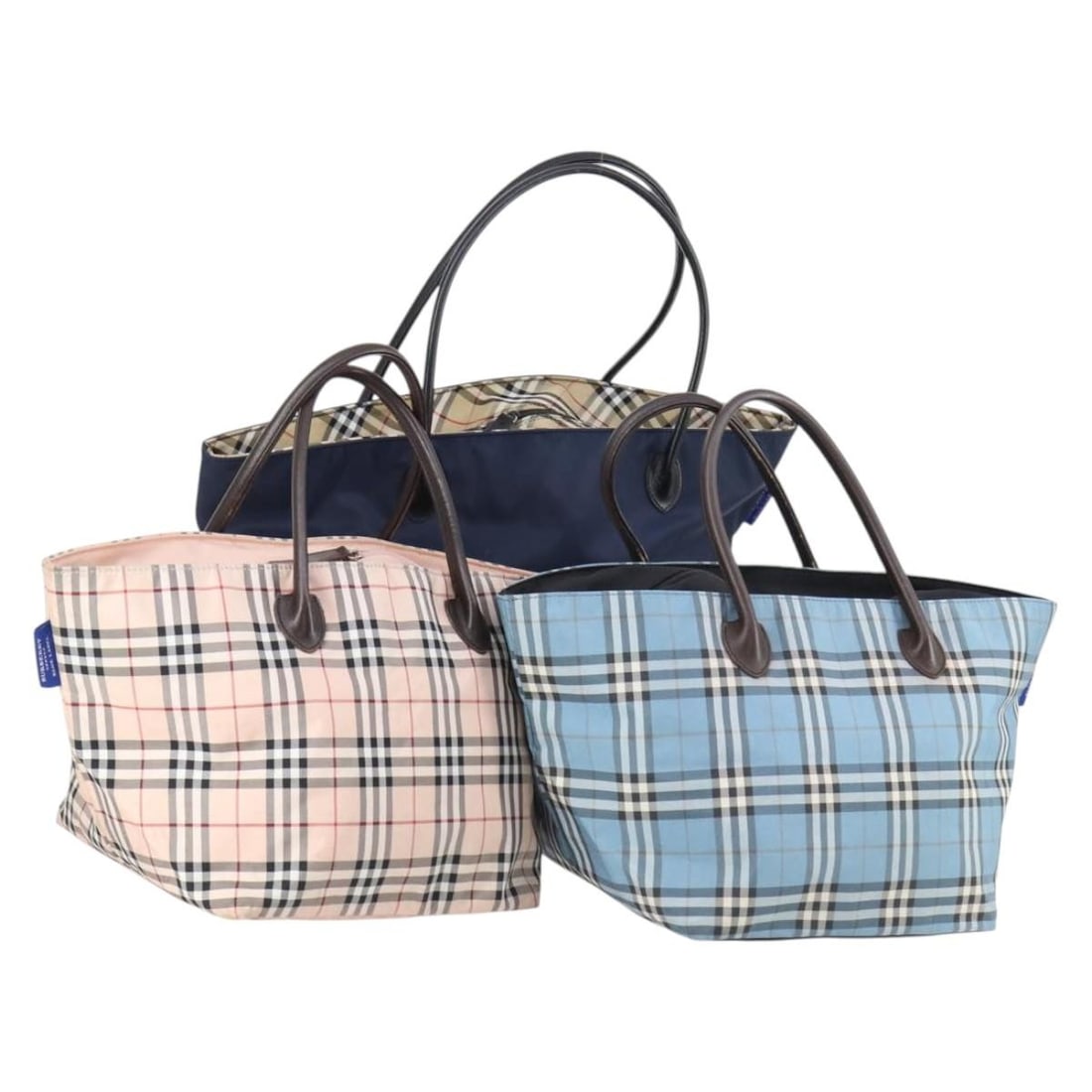 BURBERRY Nova Check Tote Bag Nylon 3 Set Beige Blue Bink Authentic (1 of 18)