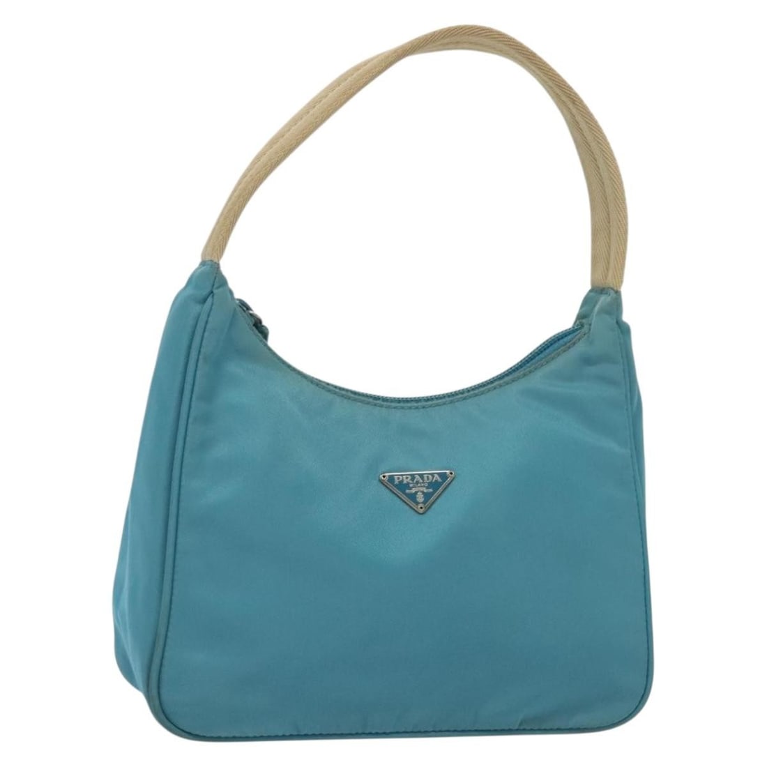 PRADA Light Blue Nylon Hand Bag with Silver Accents Auth 139524 (1 of 18)