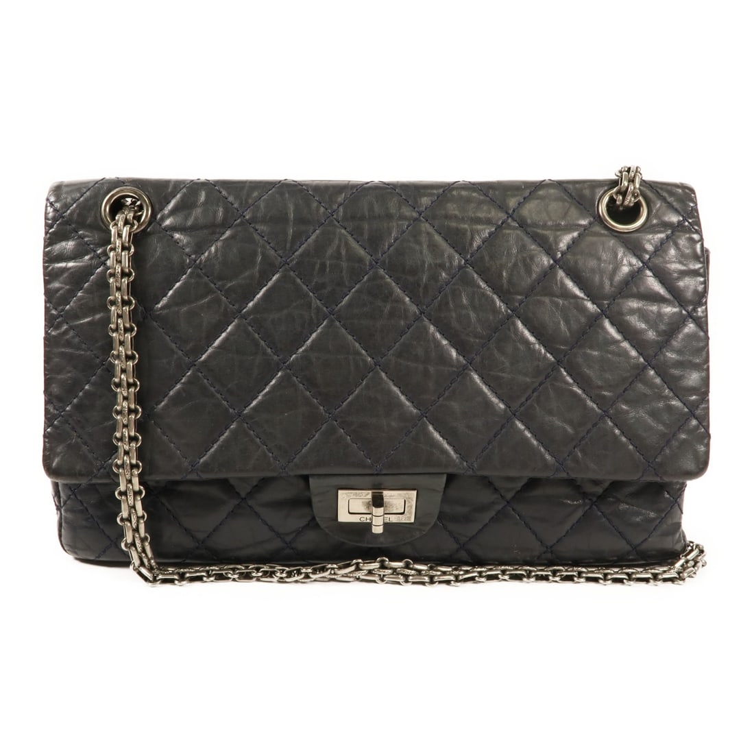 CHANEL 2.55 Medium Chain Shoulder Bag Dark Navy Calfskin Leather (1 of 15)