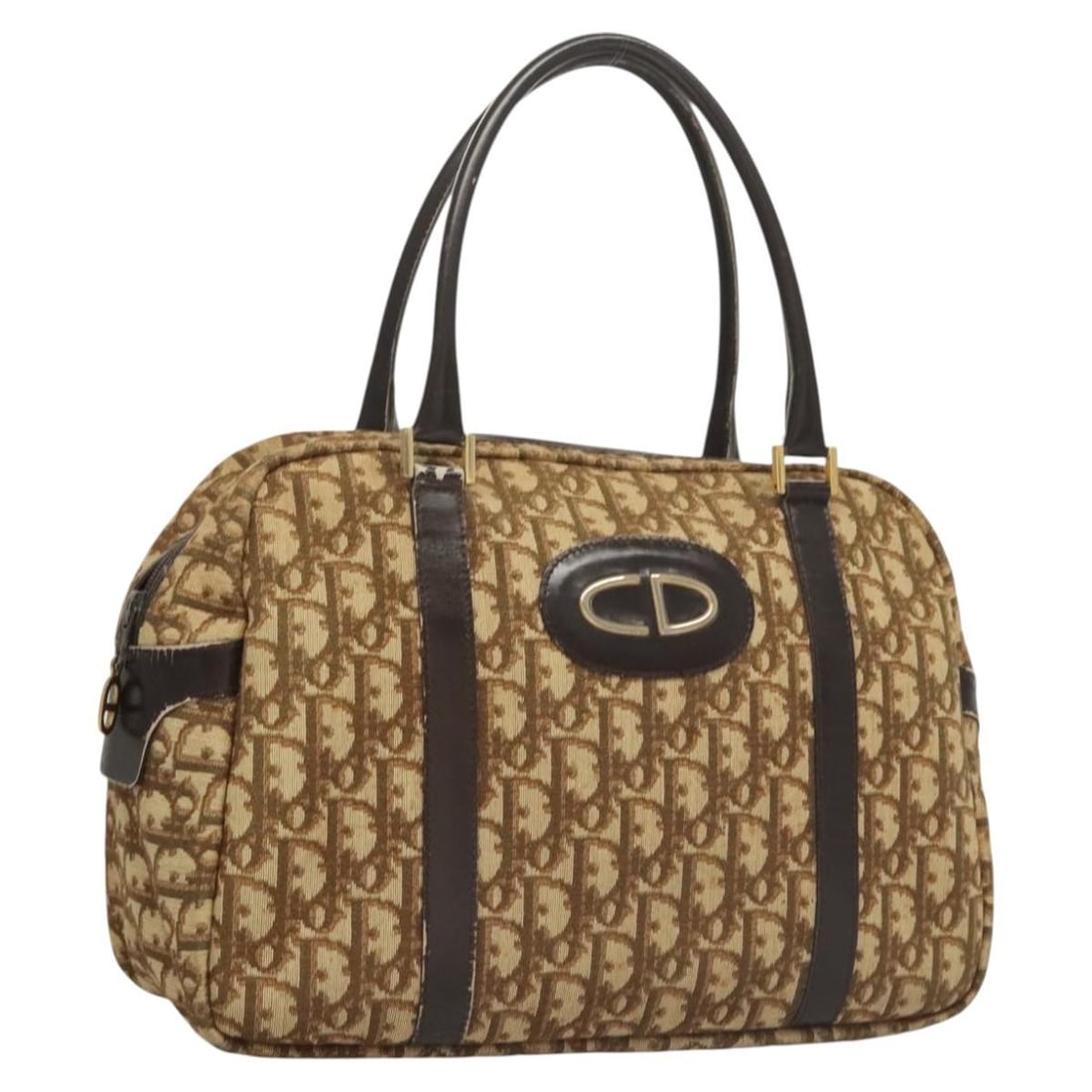 Christian Dior Trotter Canvas Hand Bag Brown Gold Authentic (1 of 18)