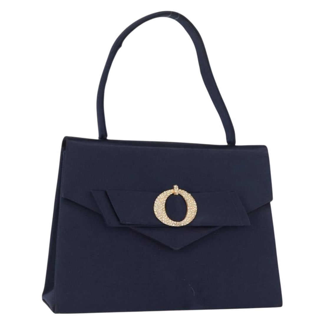 Navy Satin Christian Dior Handbag with Gold Accents France: Navy Satin Christian Dior Handbag with Gold Accents France This Christian Dior handbag features a navy and gold satin exterior and is crafted in France. The bag has a handle drop of approximately 4.7
