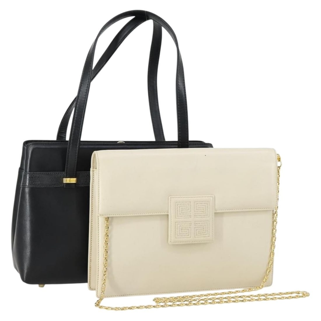 GIVENCHY White Black Leather Chain Shoulder Bag Set 2 Auth (1 of 17)