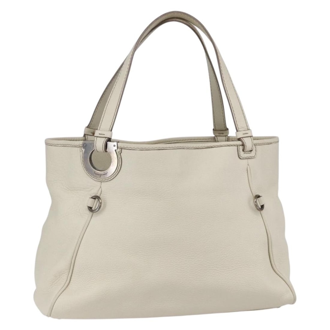 Salvatore Ferragamo White Leather Tote Bag Silver Accents Authentic (1 of 18)