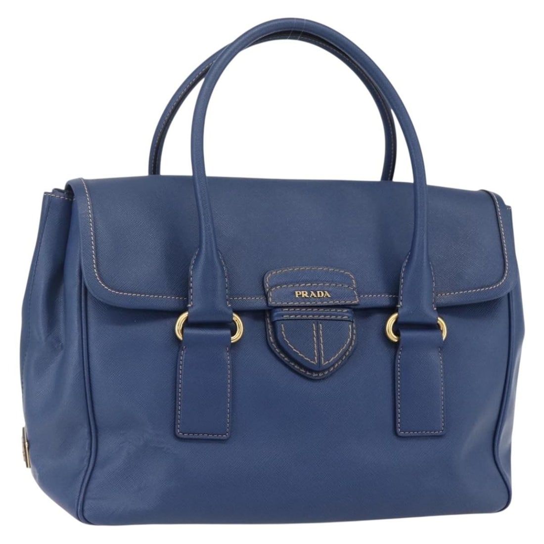 PRADA Saffiano Leather Hand Bag Blue Gold Authentic 153910 (1 of 18)