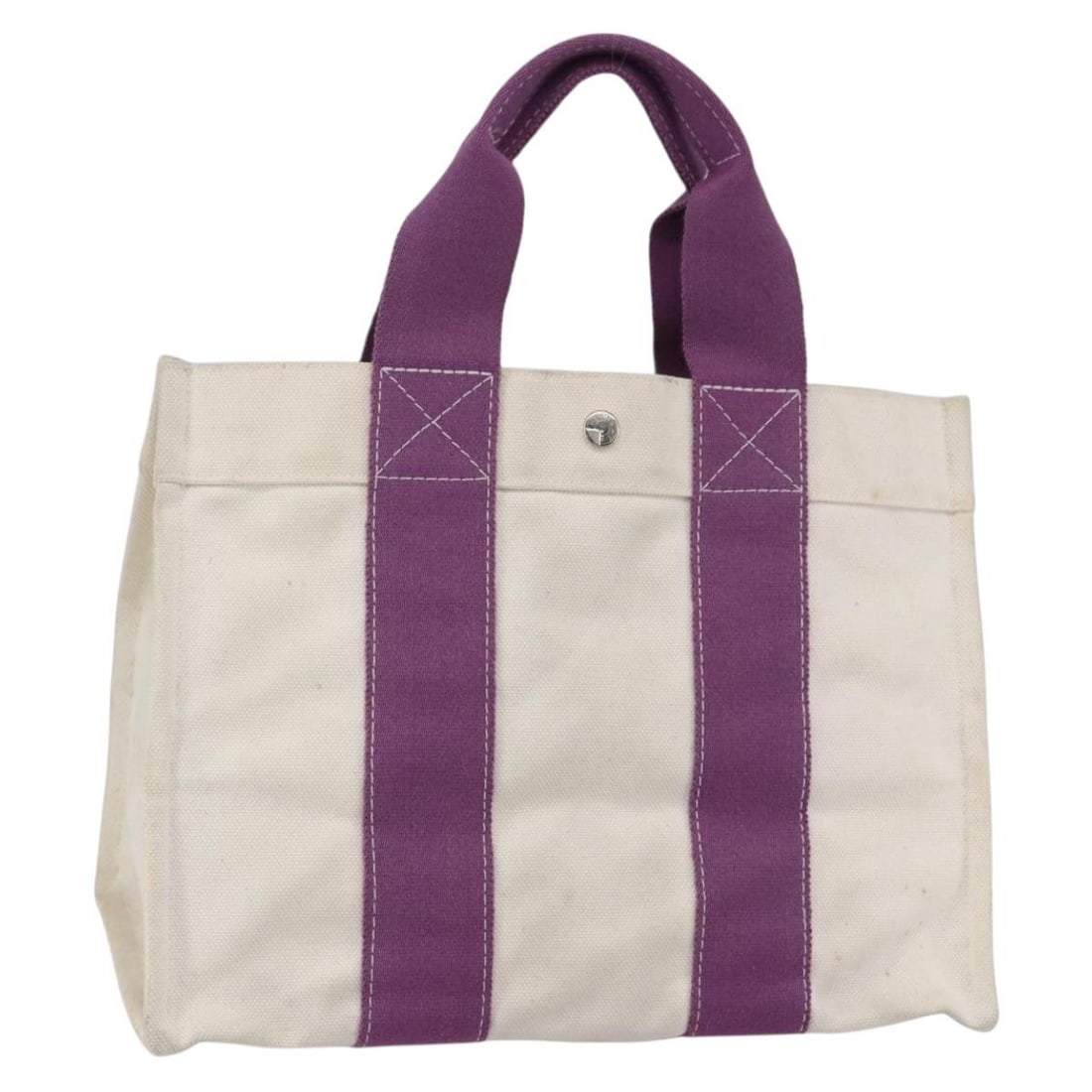 HERMES Bora Bora PM Tote Bag White Purple Silver Canvas Auth: HERMES Bora Bora PM Tote Bag White Purple Silver Canvas Auth Introducing the HERMES Bora Bora PM Tote Bag, a stunning blend of style and functionality crafted in France. This tote features a chic exte