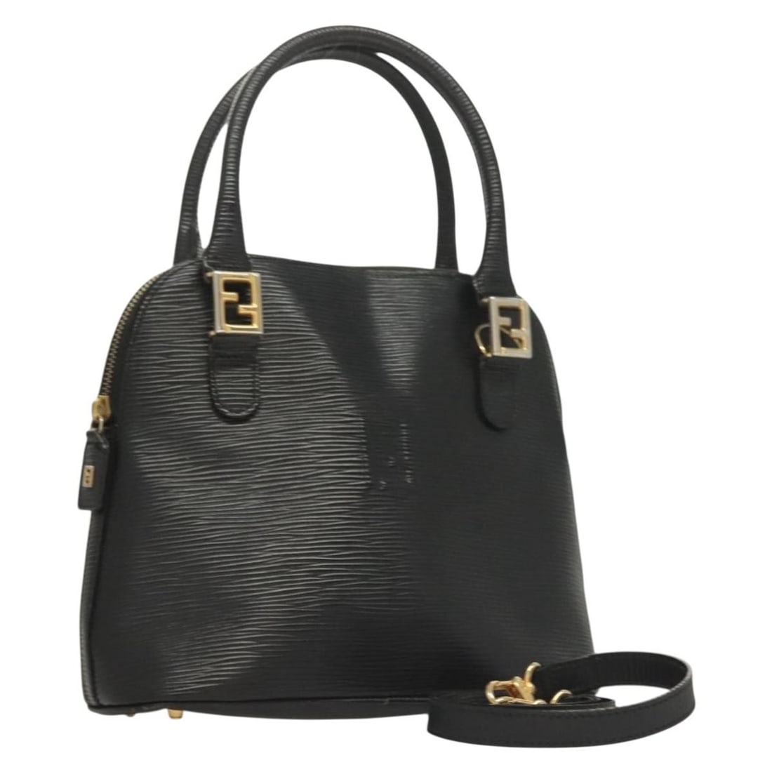 FENDI Leather 2-Way Hand Bag Black Gold Authentic Made in Italy (1 of 18)