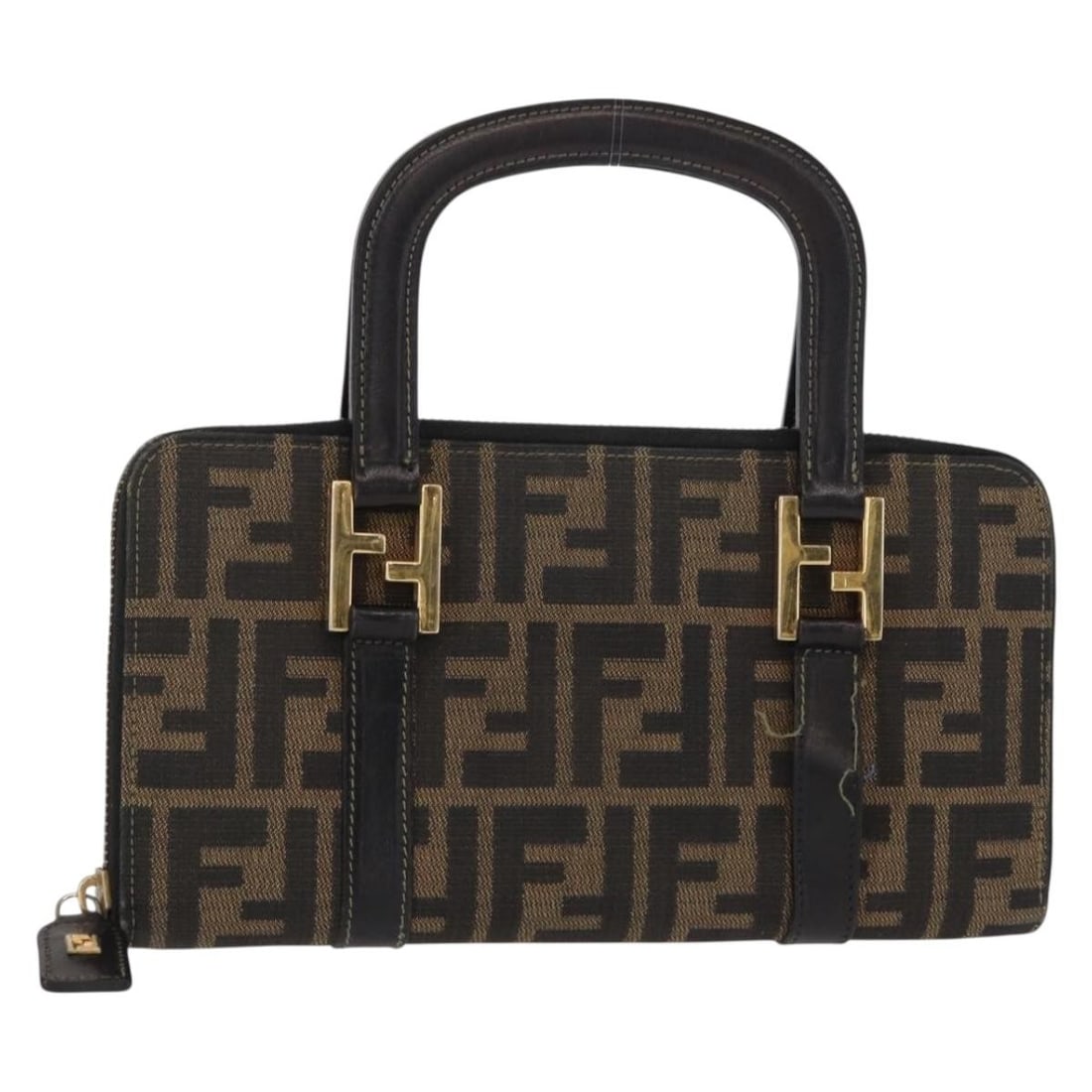 FENDI Zucca Canvas Hand Bag Black Brown Italy Authentic (1 of 18)