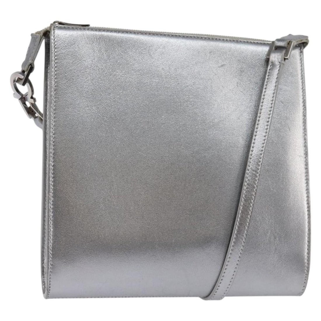 Salvatore Ferragamo Gancini Silver Leather Shoulder Bag Italy (1 of 18)