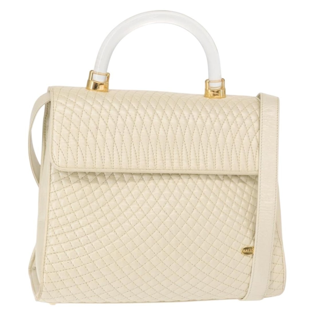BALLY Cream Gold Leather Quilted Hand Bag Authentic 152255 (1 of 18)