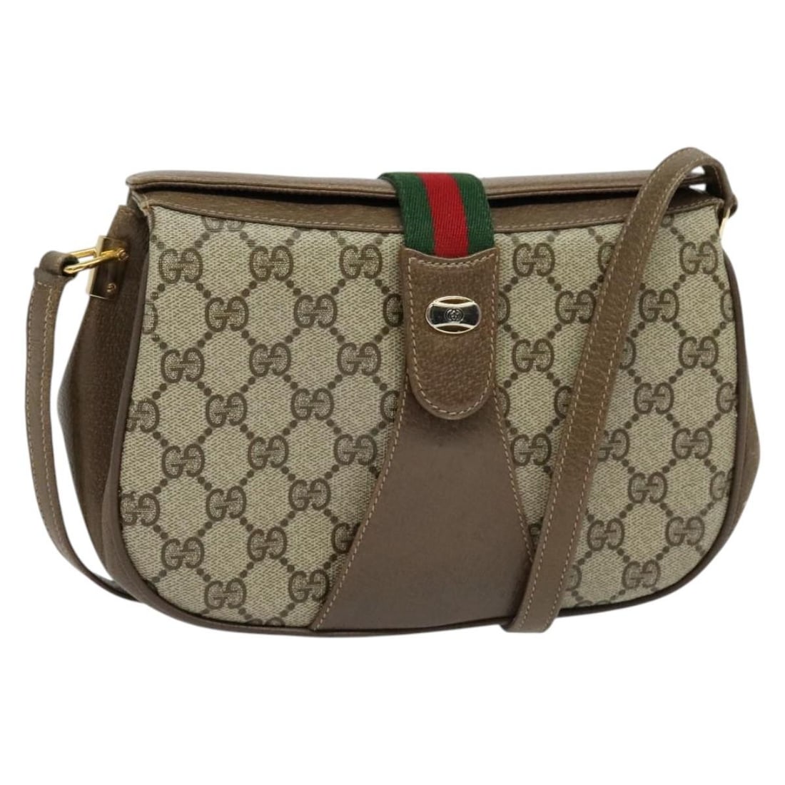 GUCCI GG Supreme Web Sherry Line Shoulder Bag PVC Beige Gold 72 02 024 Italy Auth (1 of 18)