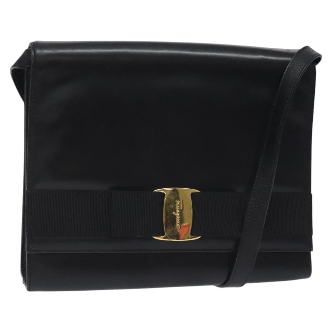 Salvatore Ferragamo Vala Black Gold Leather Shoulder Bag Authentic (1 of 18)