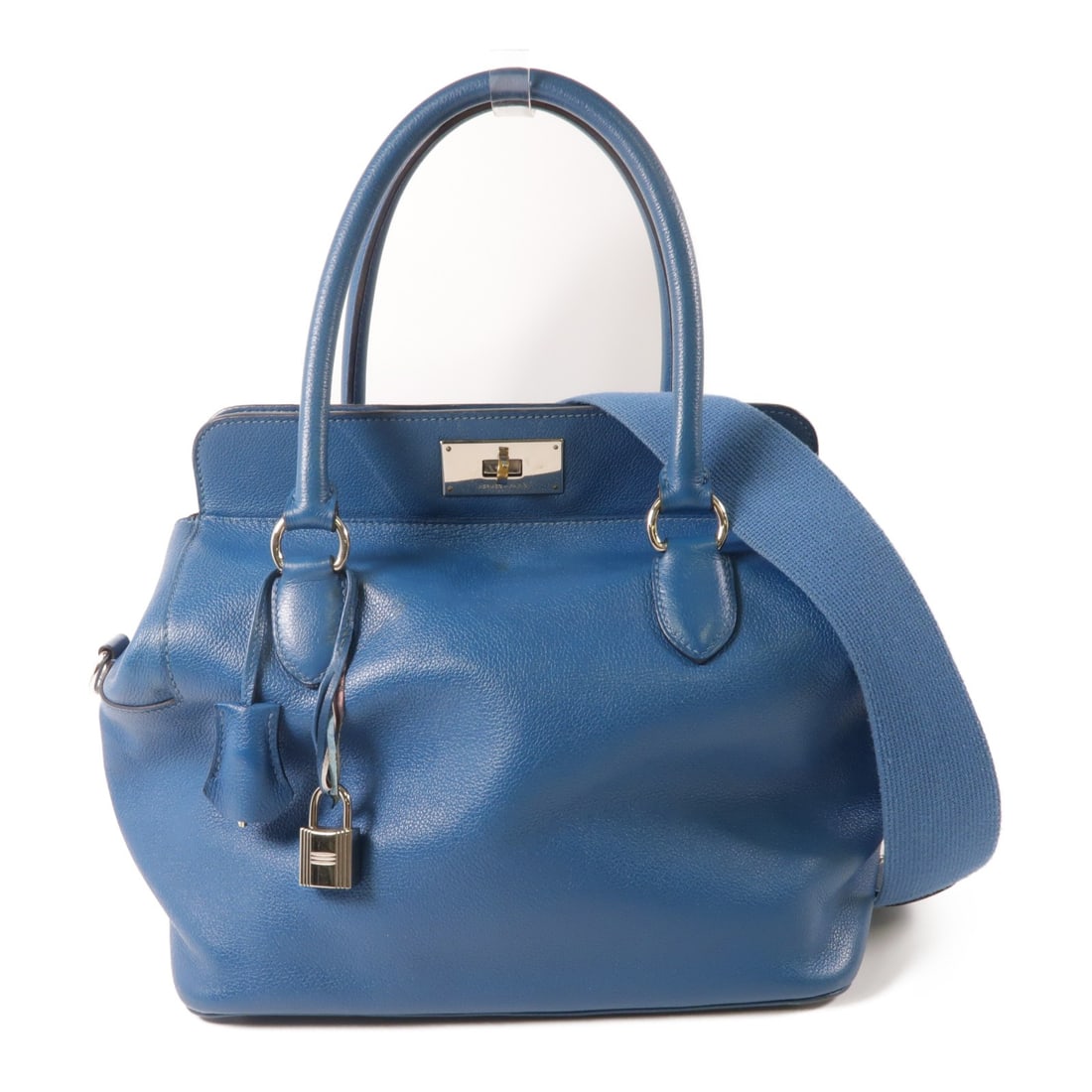 HERMES Toolbox 26 Blue 2 Way Shoulder Bag Calfskin Leather (1 of 14)