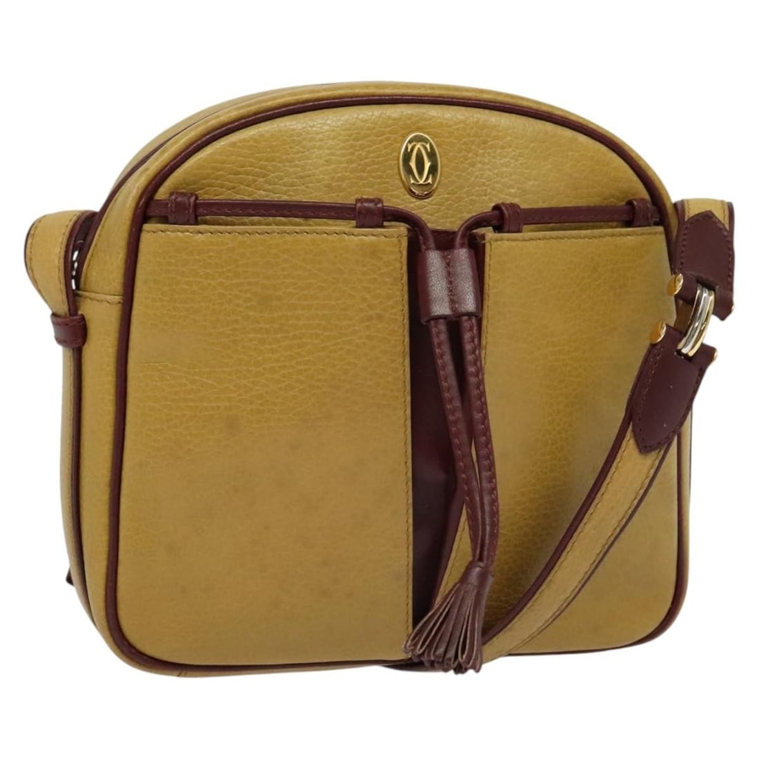 CARTIER Must Line Leather Shoulder Bag Beige Gold Made in Spain: CARTIER Must Line Leather Shoulder Bag Beige Gold Made in Spain This CARTIER Must Line Shoulder Bag is a stunning accessory crafted from high-quality leather in a chic beige and gold color scheme. Per