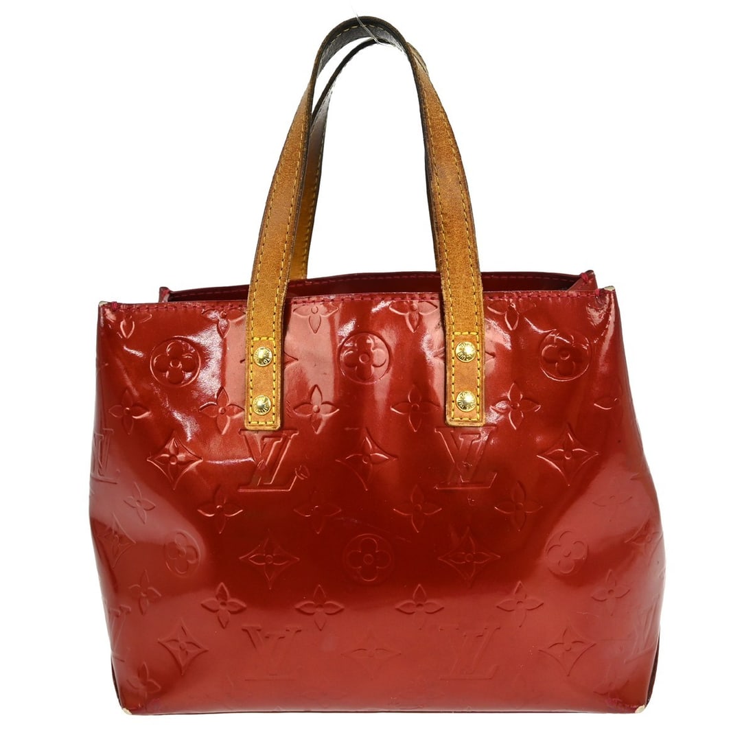 Louis Vuitton Red Vernis Reade PM Tote Handbag M91088 Monogram: Louis Vuitton Red Vernis Reade PM Tote Handbag M91088 Monogram Elevate your style with this vintage Louis Vuitton Red Vernis Reade PM Tote Handbag. Crafted from luxurious patent leather, this medium-s