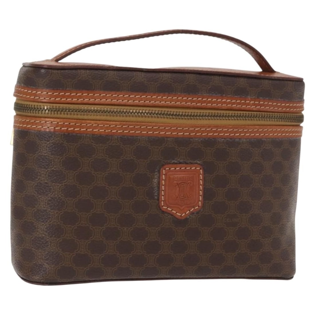 CELINE Macadam Canvas Brown Gold Vanity Pouch Authentic Italy (1 of 18)