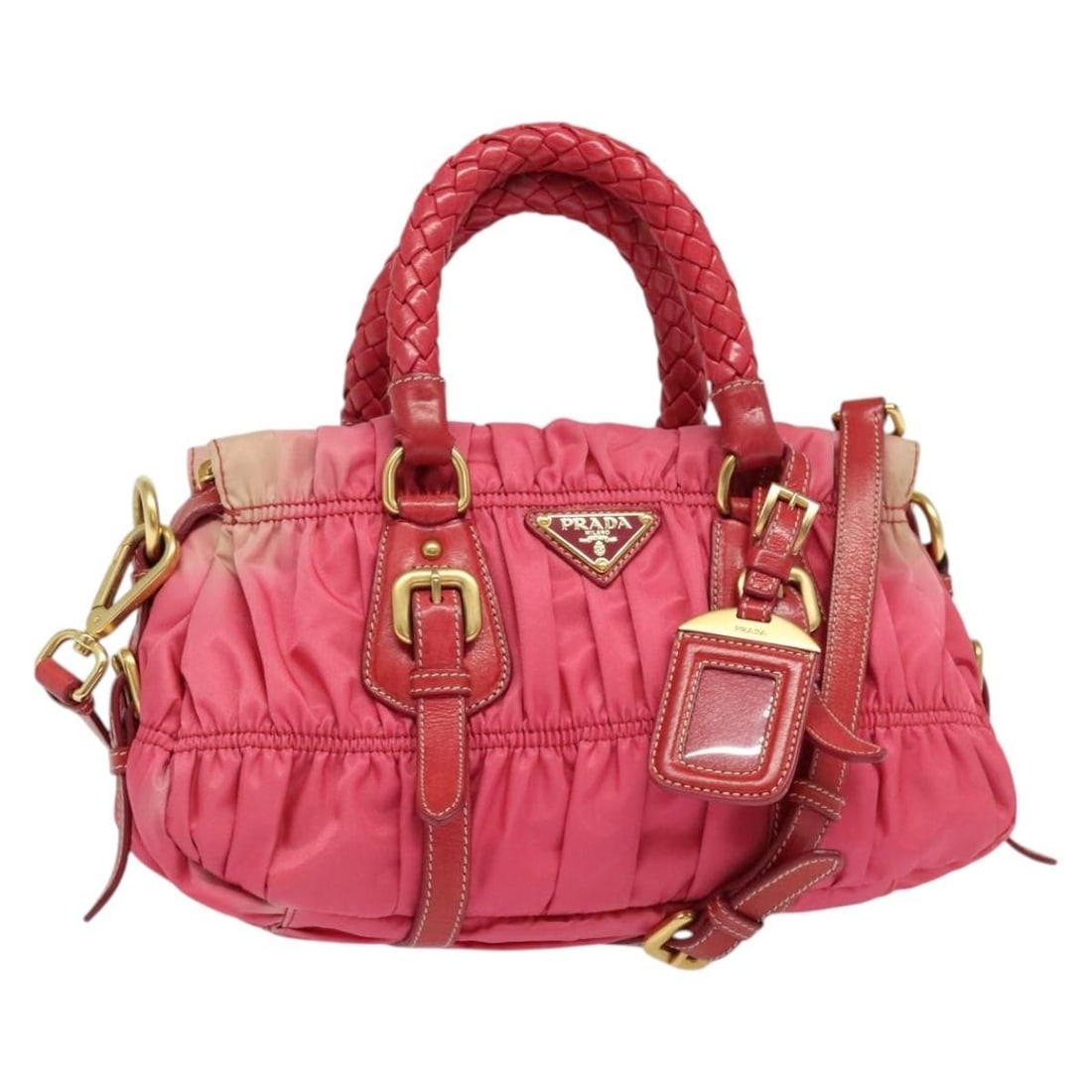 PRADA Pink Gold Nylon Gathered Hand Bag 2way Auth 137550 (1 of 18)