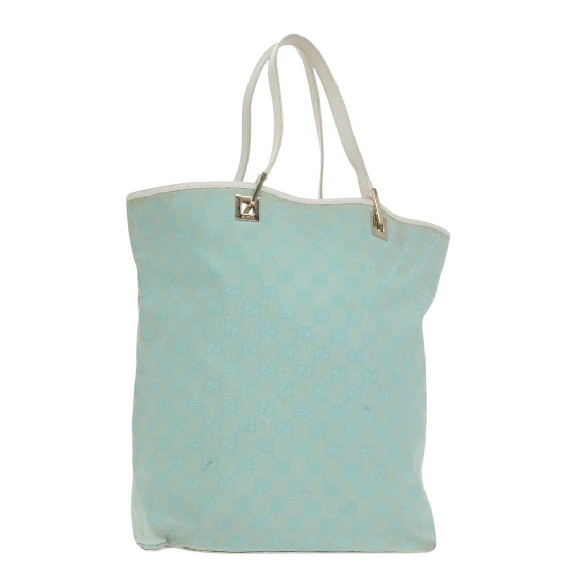 GUCCI GG Canvas Tote Bag Light Blue White Gold 002 1098 Italy Auth (1 of 18)