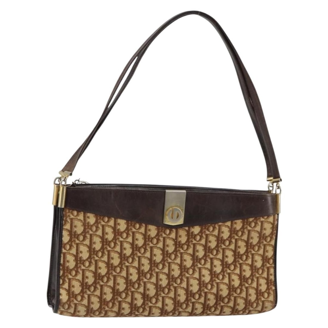 Christian Dior Brown Gold Trotter Canvas Shoulder Bag Auth (1 of 18)