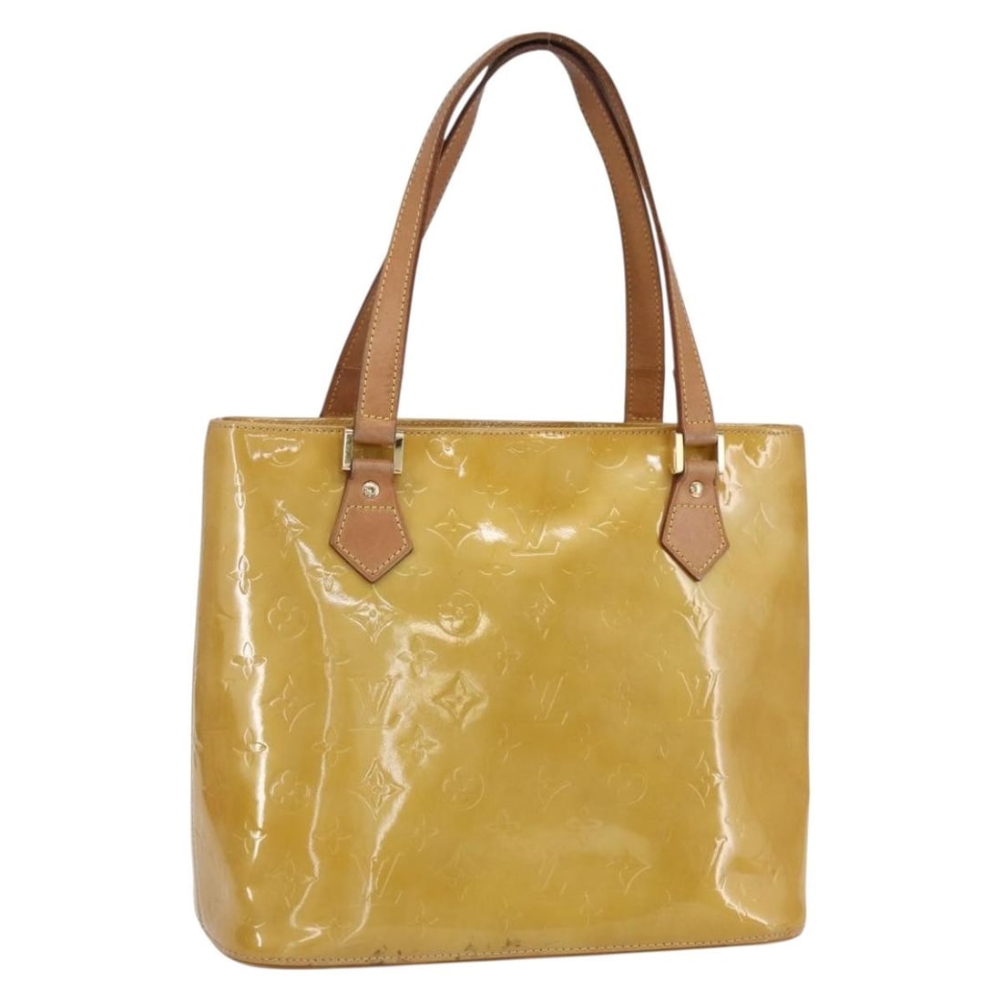 LOUIS VUITTON Beige Monogram Vernis Houston Hand Bag M91004 Auth: LOUIS VUITTON Beige Monogram Vernis Houston Hand Bag M91004 Auth This LOUIS VUITTON Monogram Vernis Houston Hand Bag is an exquisite accessory that showcases the brand's renowned craftsmanship. Made f