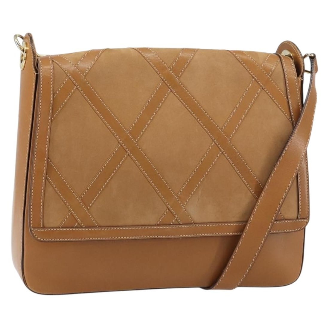 CELINE Brown Suede Leather Shoulder Bag Gold Accent Italy (1 of 18)