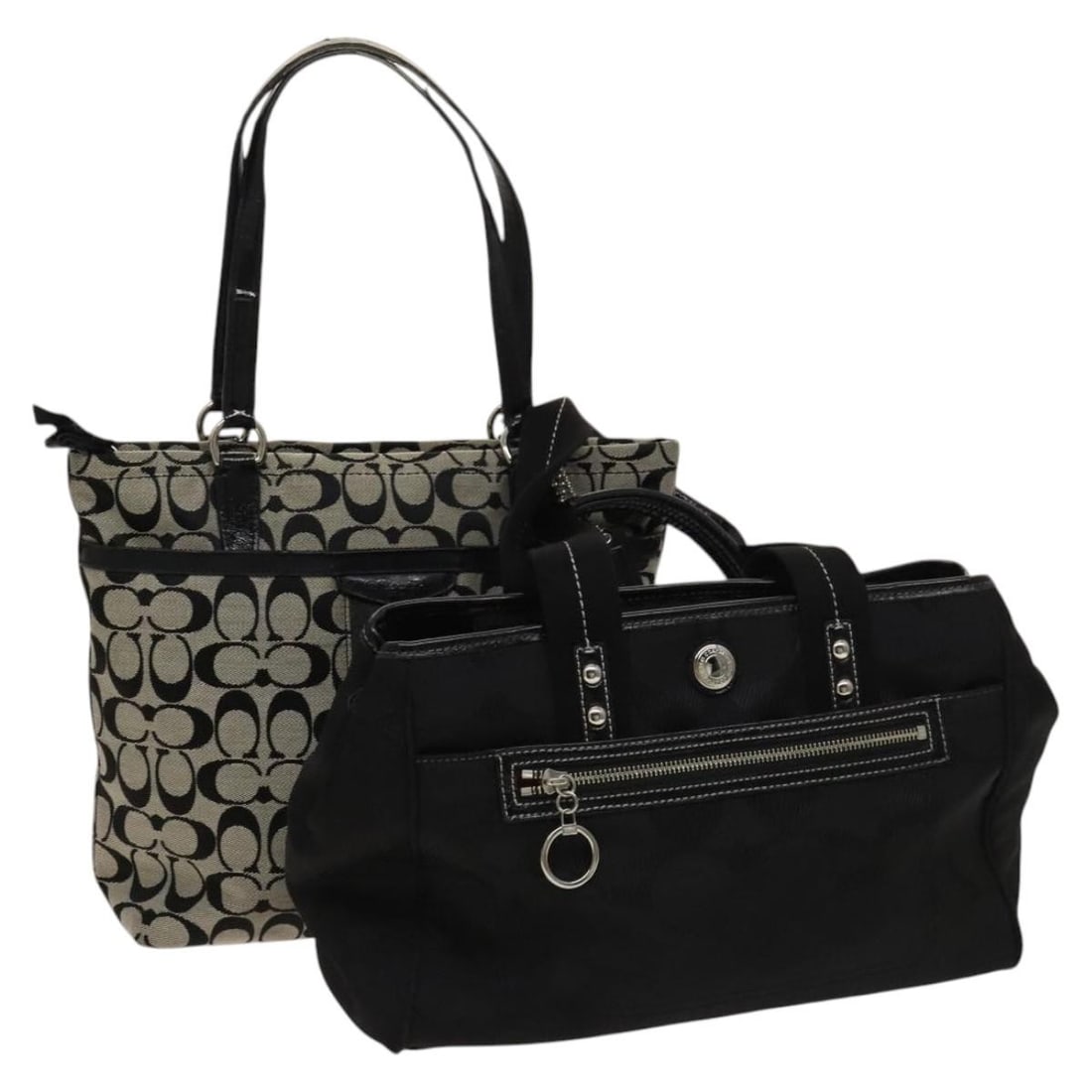 Set of 2 Coach Black Gray Nylon Signature Shoulder Bags: Set of 2 Coach Black Gray Nylon Signature Shoulder Bags This is a Coach Signature shoulder bag set crafted from black and gray nylon canvas. The set does not include an item box or dust bag. Both bags