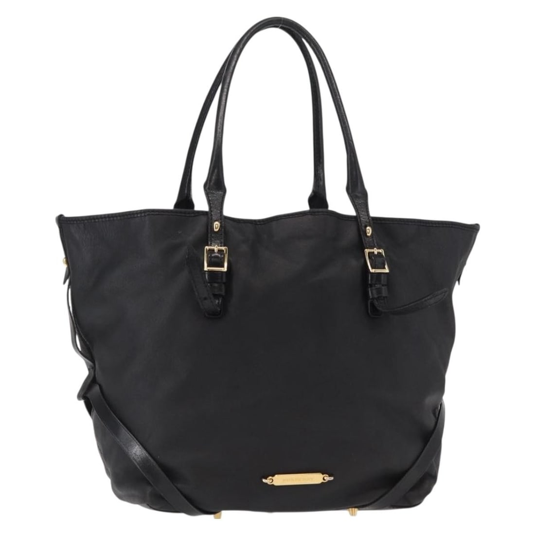 BURBERRY Black Gold Leather Tote Bag with Shoulder Strap Auth BA8445 (1 of 18)
