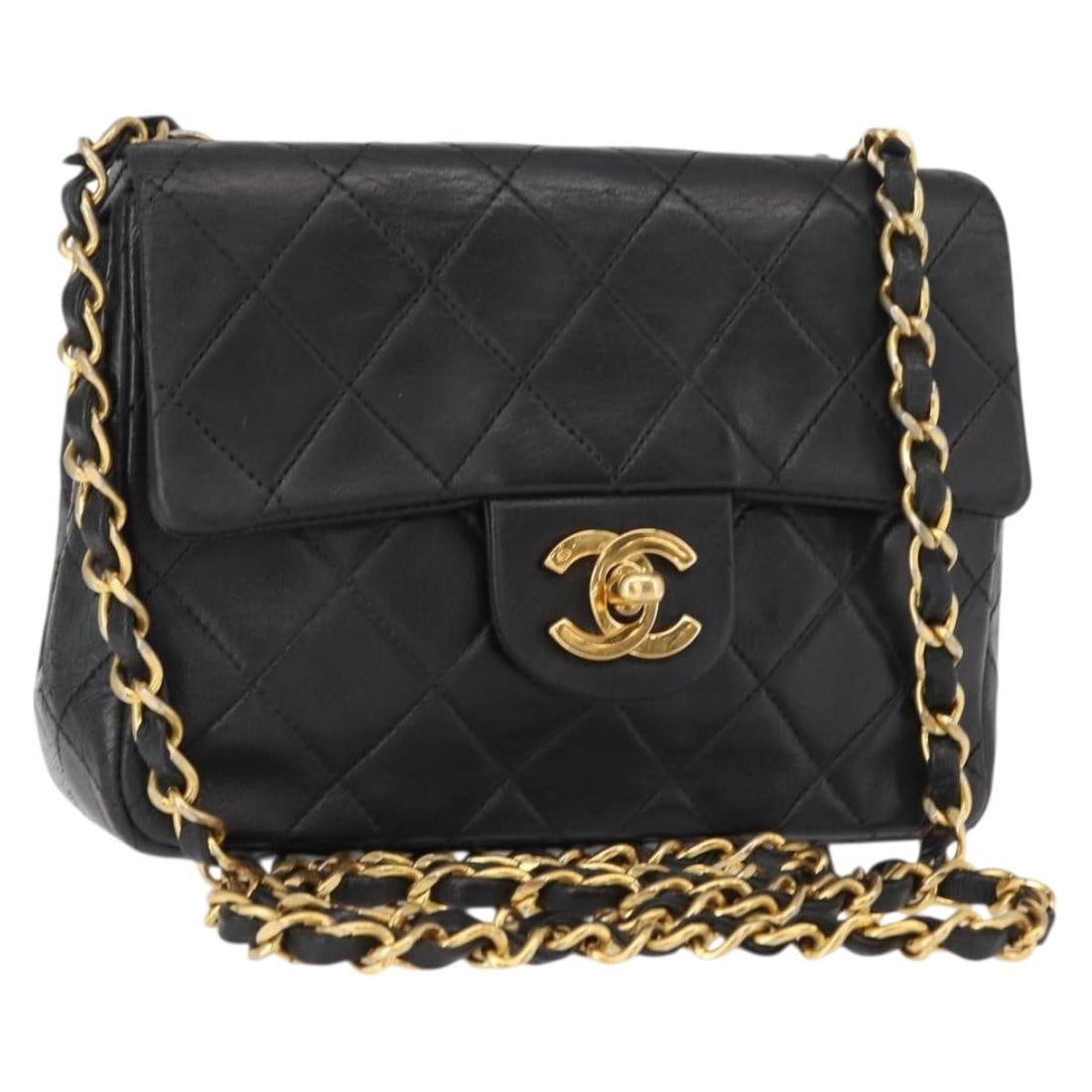 CHANEL Matelasse 17 Chain Shoulder Bag Black Gold Lamb Skin Auth: CHANEL Matelasse 17 Chain Shoulder Bag Black Gold Lamb Skin Auth This authentic CHANEL Matelasse Chain Shoulder Bag is crafted from luxurious lamb skin in a striking black and gold color combination.