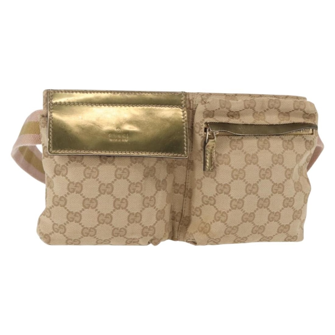 GUCCI GG Canvas Beige Gold Waist Bag Italy Authentic 28566 (1 of 18)