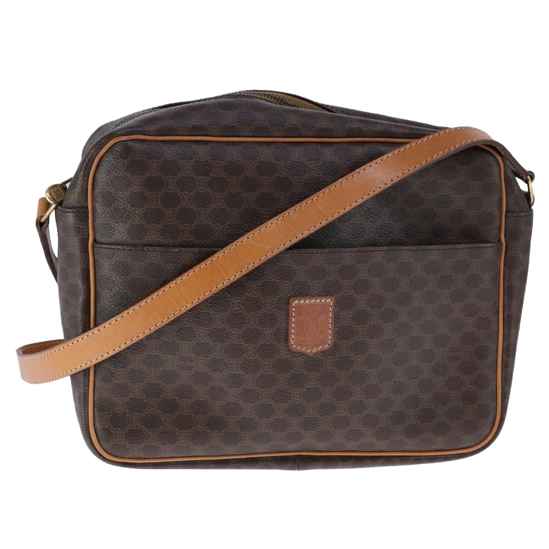 CELINE Brown Macadam Canvas Shoulder Bag PVC Leather Made in France (1 of 18)