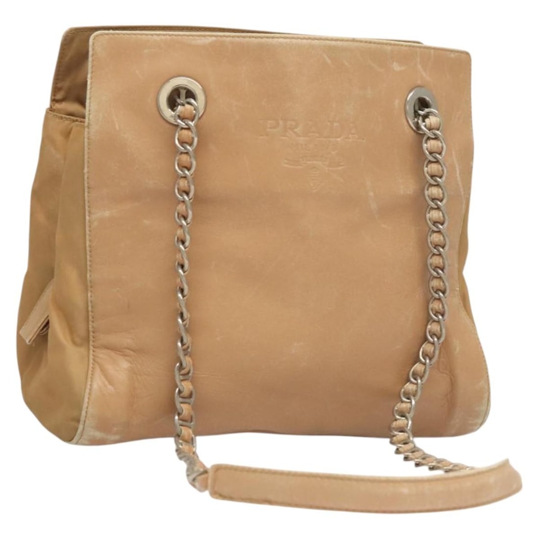 PRADA Beige Gold Leather Chain Shoulder Bag Auth 122203 (1 of 18)