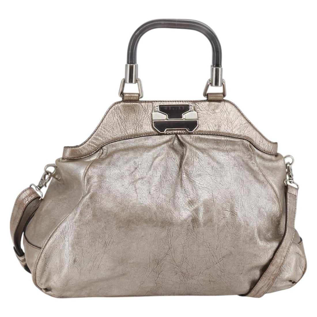 CELINE Silver Leather Hand Bag 2-Way Auth Italy 144335 (1 of 18)