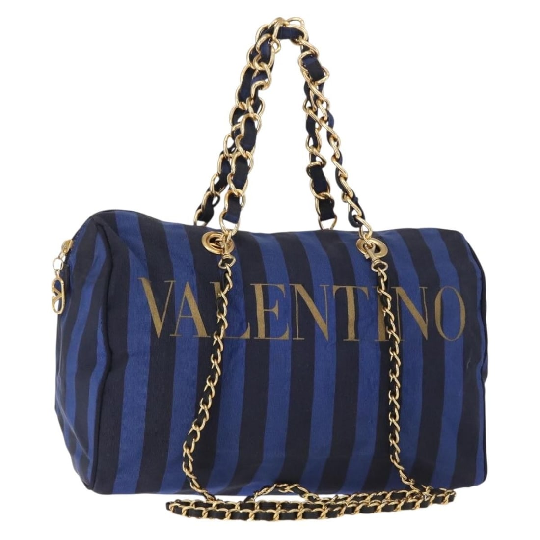 VALENTINO Blue Gold Canvas 2-Way Shoulder Bag Authentic (1 of 18)