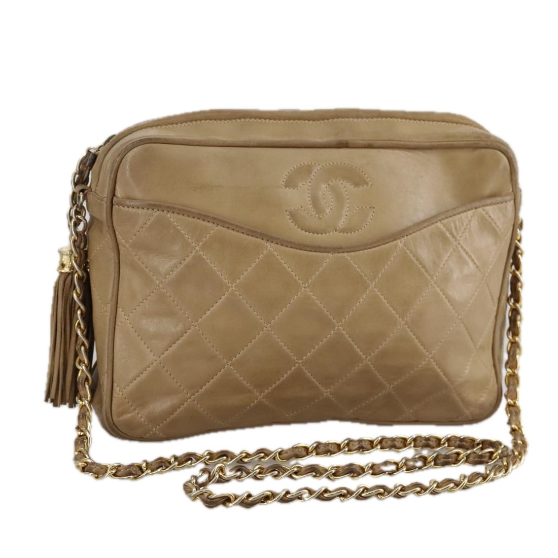 CHANEL Matelasse Lambskin Chain Shoulder Bag Beige Gold Made in Italy (1 of 18)