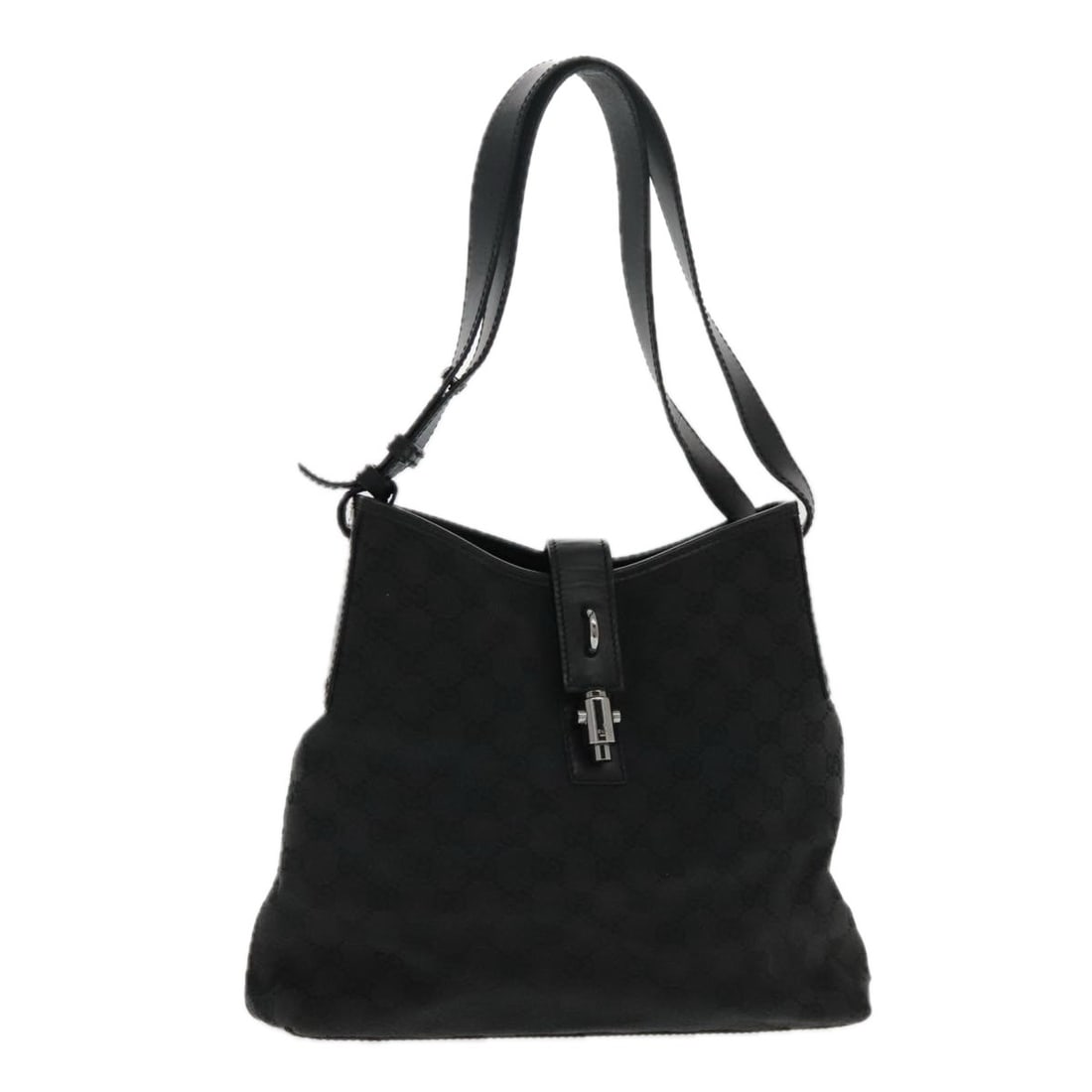 GUCCI New Jackie GG Canvas Shoulder Bag Black Silver 110291 Authentic (1 of 18)