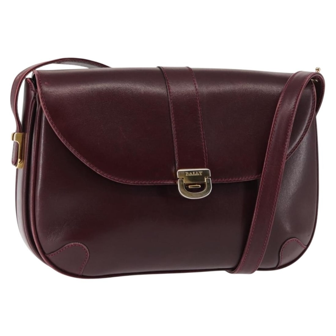 BALLY Bordeaux Leather Shoulder Bag with Gold Accents (1 of 18)