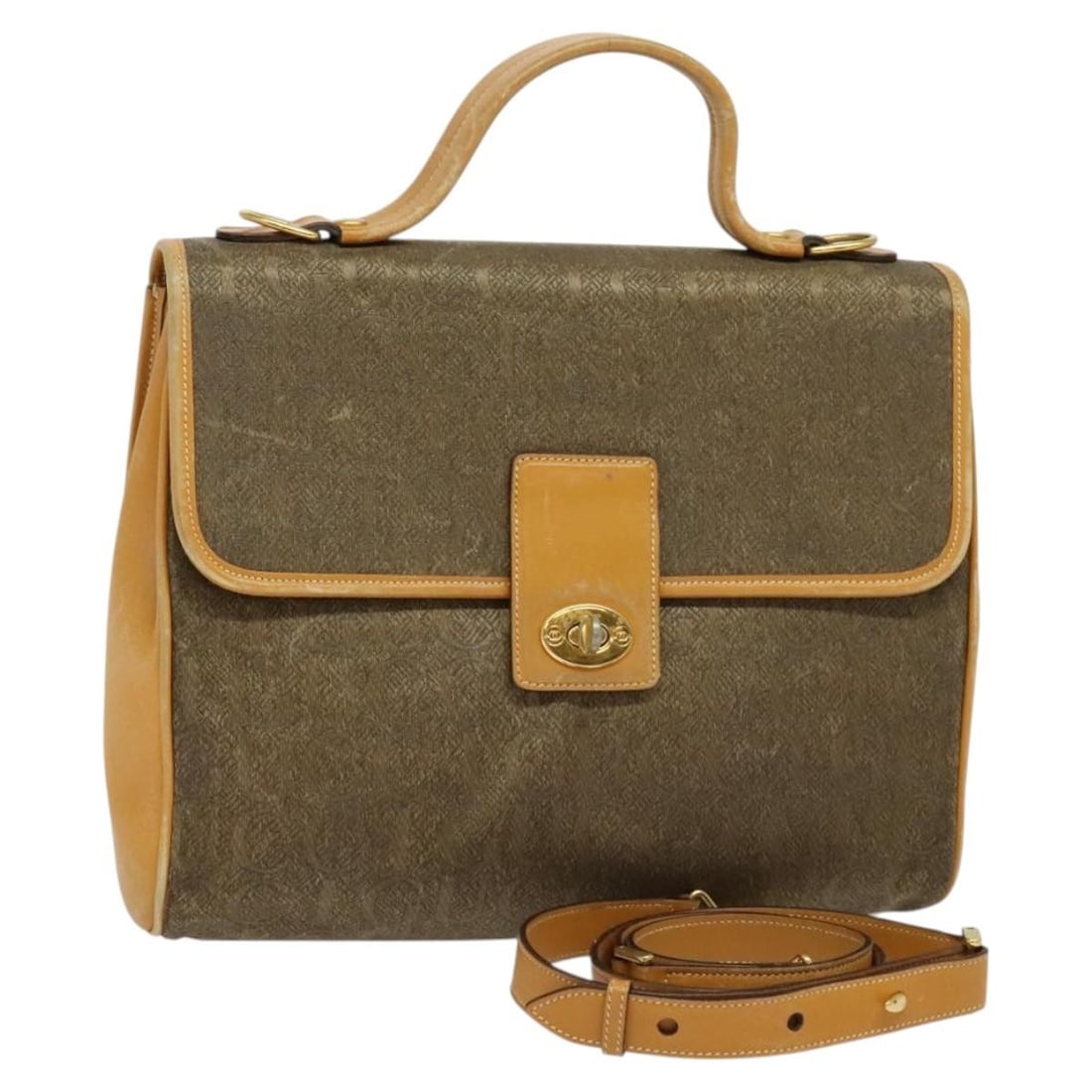 GUCCI 2-Way Handbag Canvas Beige Gold 000 46 0274 Authentic (1 of 18)