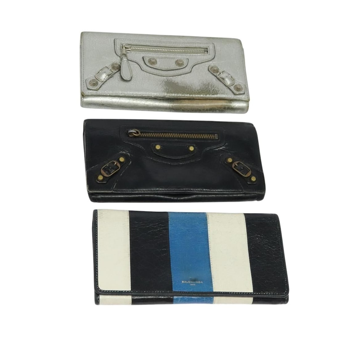 BALENCIAGA Leather Wallet 3Set Black Silver Blue Authentic (1 of 18)