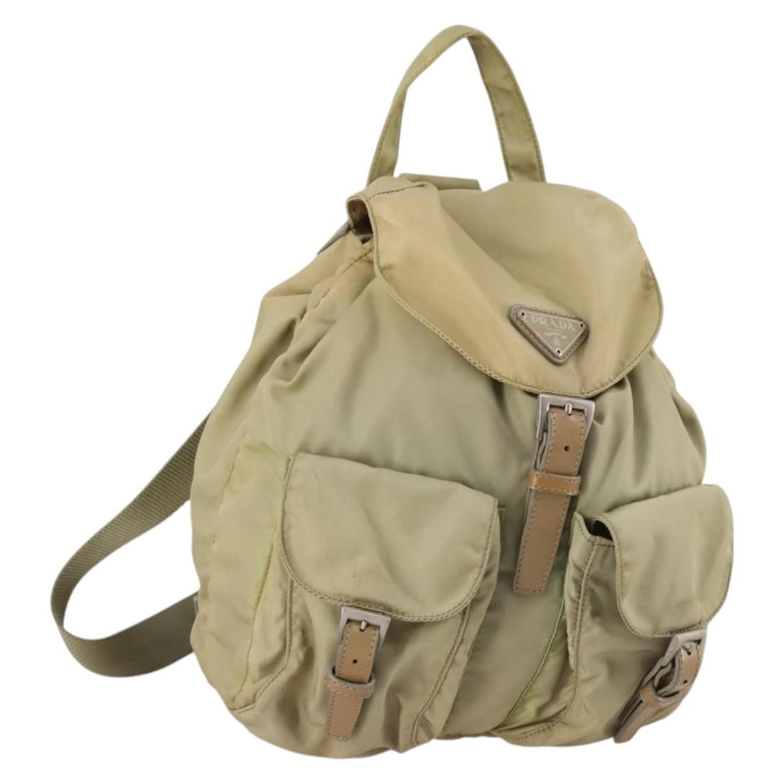 PRADA Beige Silver Nylon Backpack Made in Italy Auth 141598 (1 of 18)