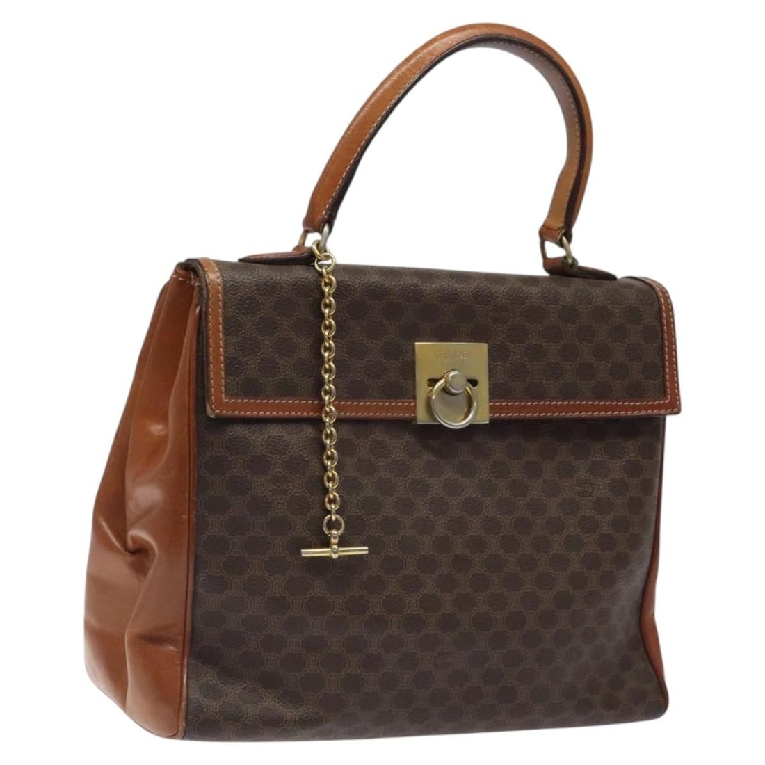 CELINE Macadam Canvas Hand Bag Brown Gold PVC Leather Made in Italy (1 of 18)