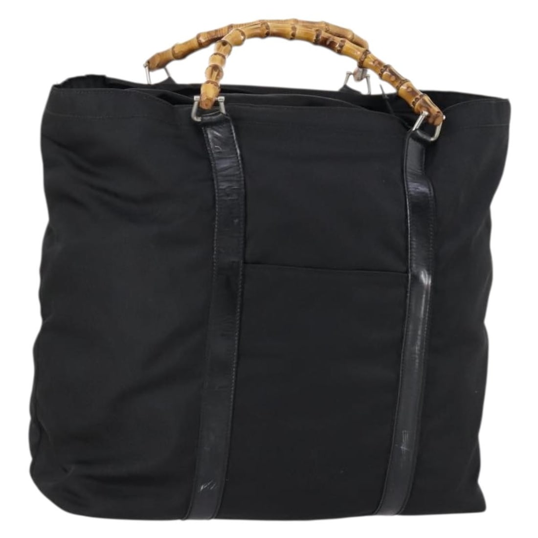 GUCCI Black Silver Nylon Bamboo Tote Bag Authentic 002 2052 0412 5: GUCCI Black Silver Nylon Bamboo Tote Bag Authentic 002 2052 0412 5 This authentic GUCCI Bamboo Tote Bag exudes elegance and functionality. Crafted in Italy from durable nylon, this stylish tote featur