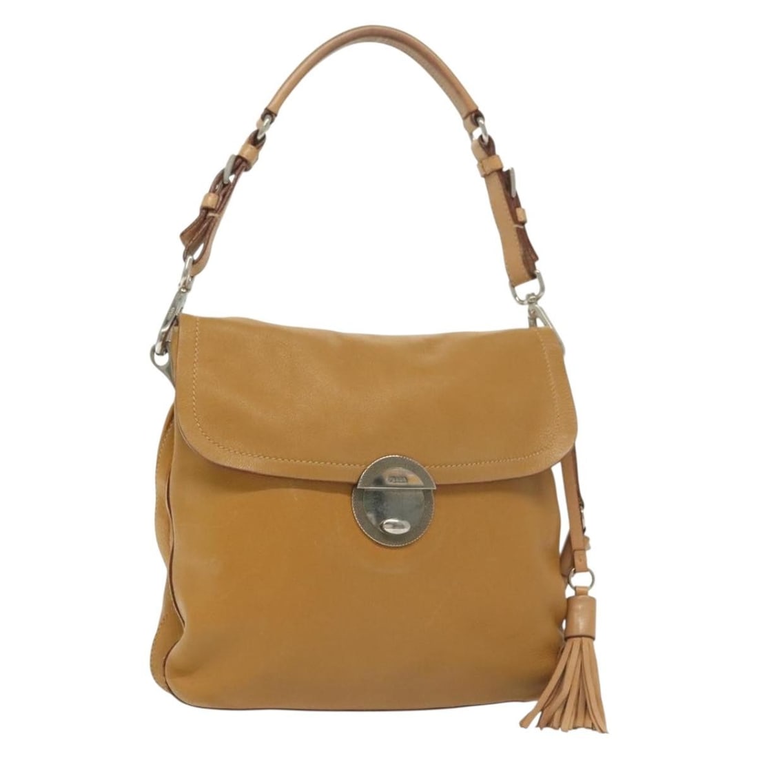 PRADA Beige Silver Leather Shoulder Bag Italy Auth 140921 (1 of 18)