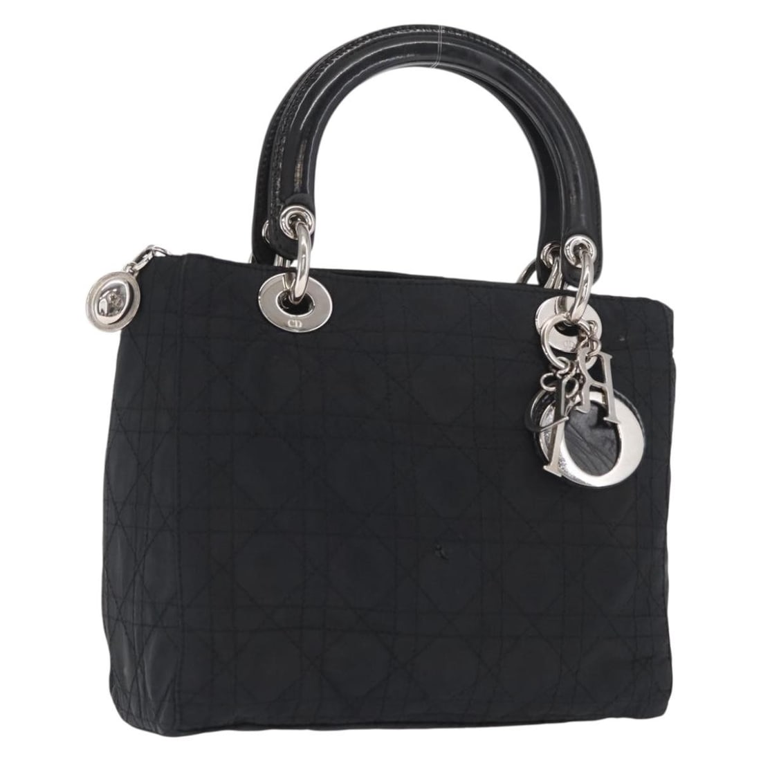 Christian Dior Lady Dior Black Silver Nylon Hand Bag Auth RU0958 (1 of 18)
