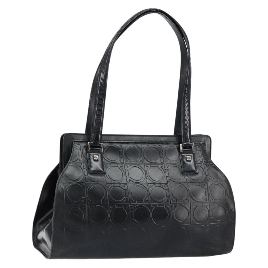 Salvatore Ferragamo Gancini Tote Bag Black Leather Silver Auth BA7983 (1 of 18)
