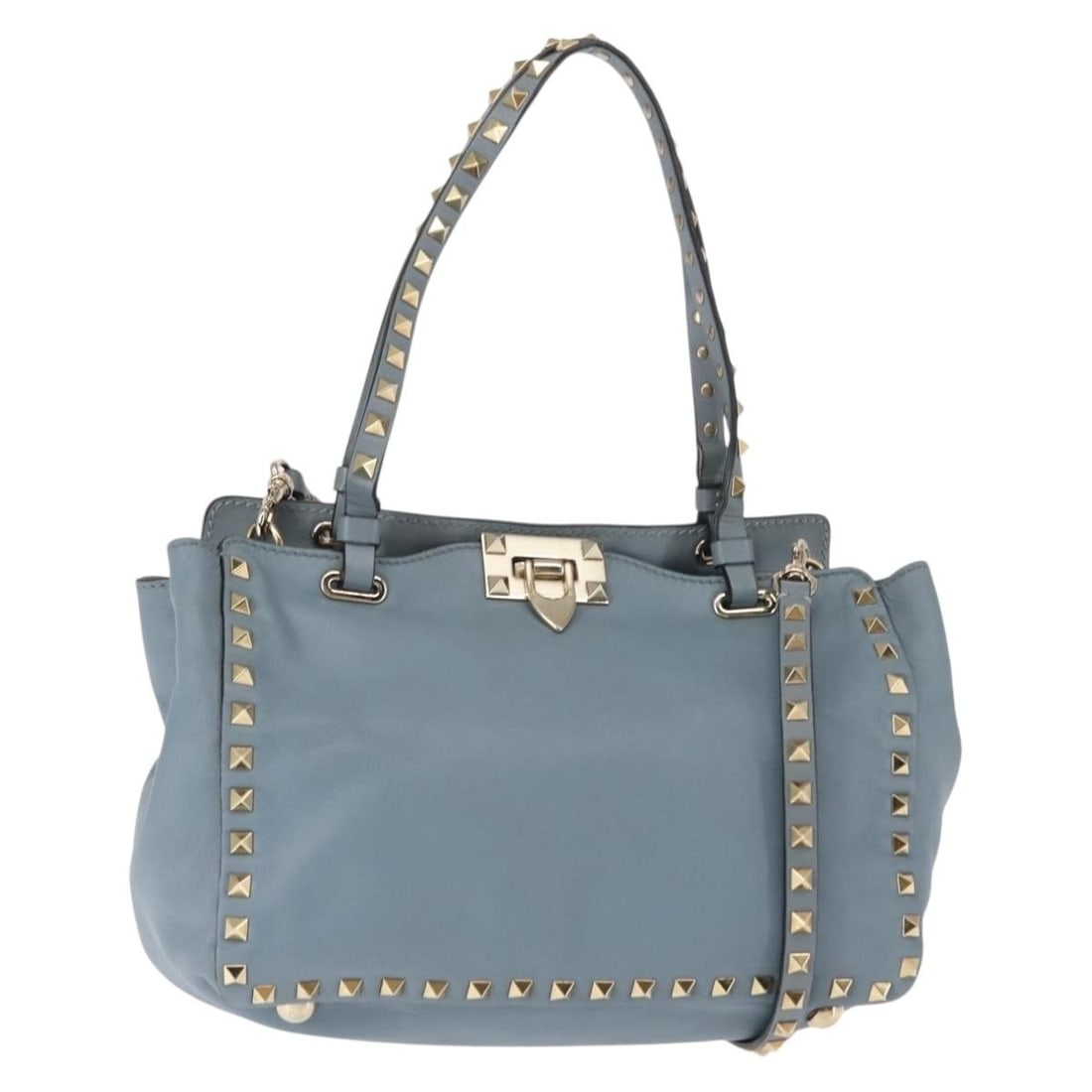 VALENTINO Leather Hand Bag Blue Gold 2-Way Italy Auth BA6602 (1 of 18)
