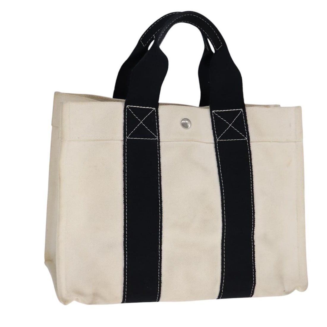 HERMES Bora Bora PM Canvas Tote Bag White Black Silver Auth (1 of 18)