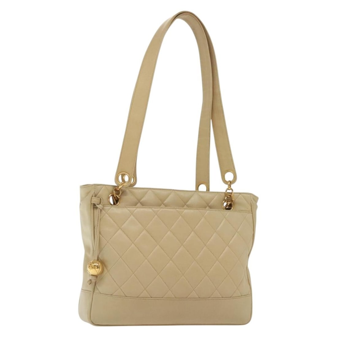 CHANEL Matelasse Lamb Skin Shoulder Bag Beige Gold Auth 136815 (1 of 18)